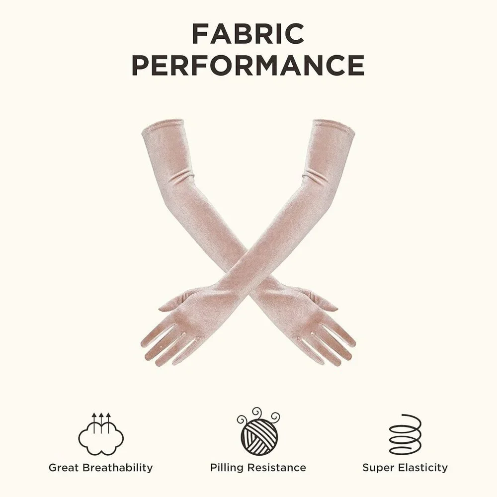 Women's Velvet Khaki Long Gloves Elbow Flapper Costume Party Tea Accessories